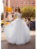 Off Shoulder Beaded Ivory Lace Tulle Fairytale Wedding Dress